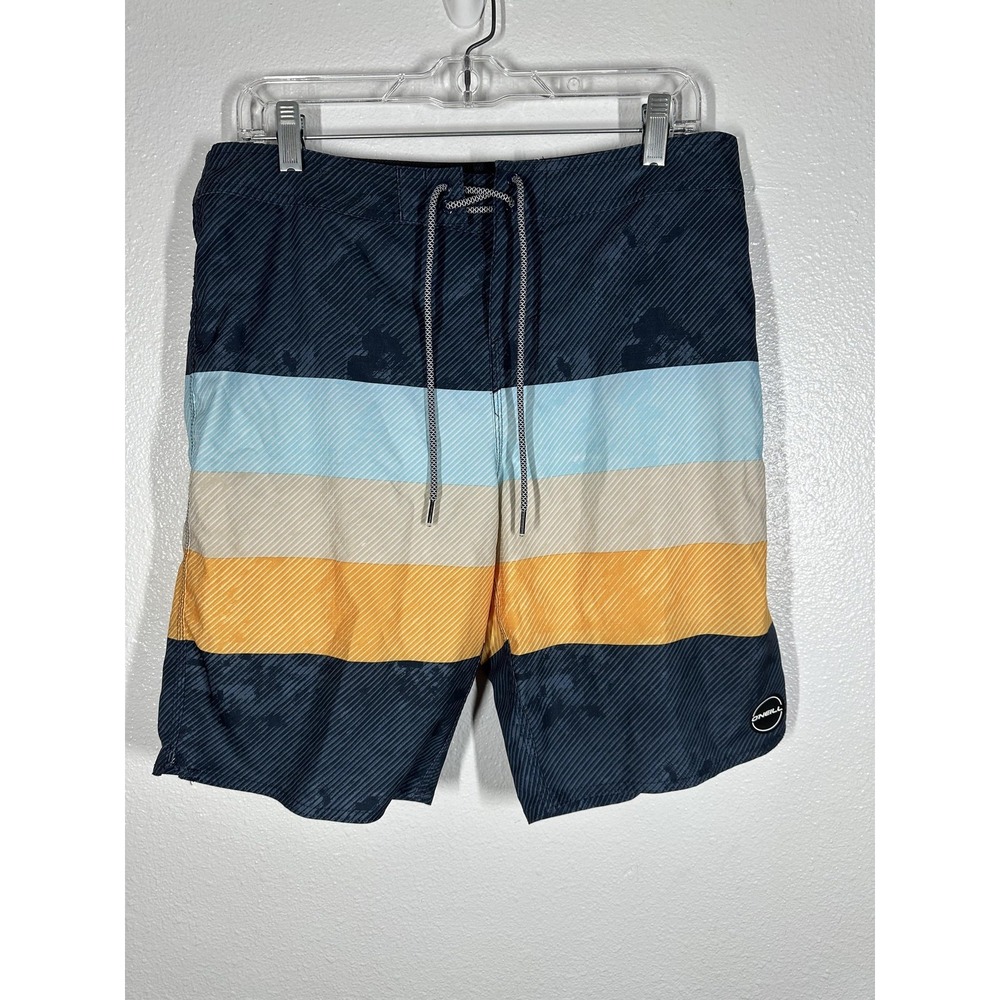 O'Neill Board Shorts Mens 32 Blue Yellow Stripe Swim‎ Trunks Stretch Quick Dry